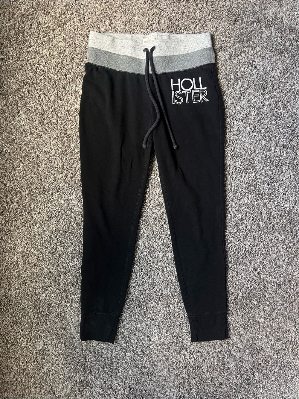 Hollister Black Joggers with Gray Waistband and Drawstring